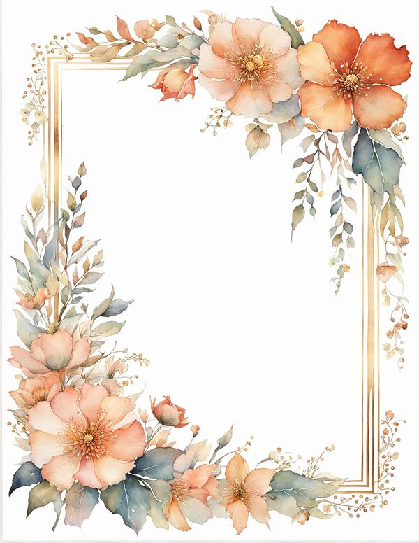 Watercolor Floral Frame Clipart: Coral Pastel Botanical Borders (10 JPGs) (Digital Download) — image 10
