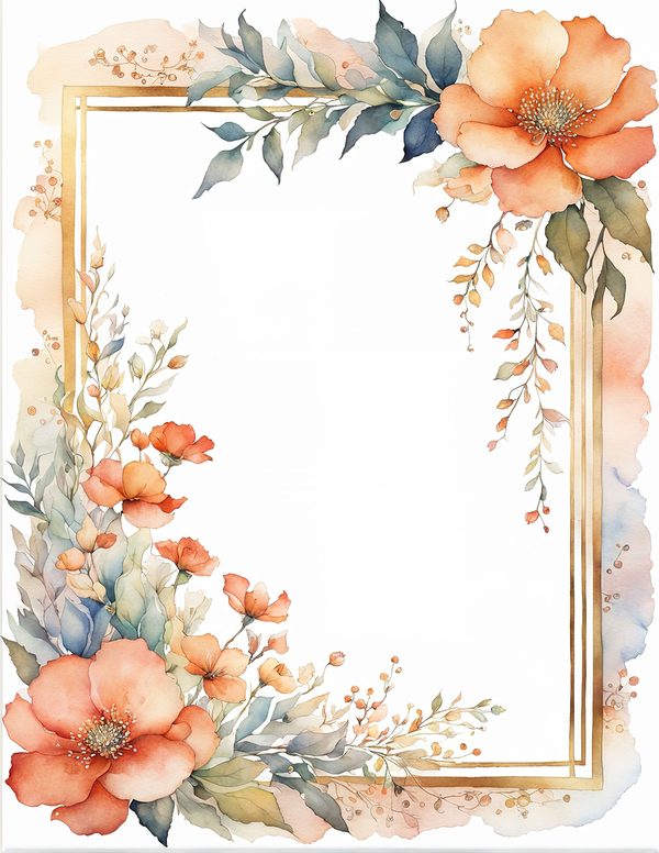 Watercolor Floral Frame Clipart: Coral Pastel Botanical Borders (10 JPGs) (Digital Download) — image 11