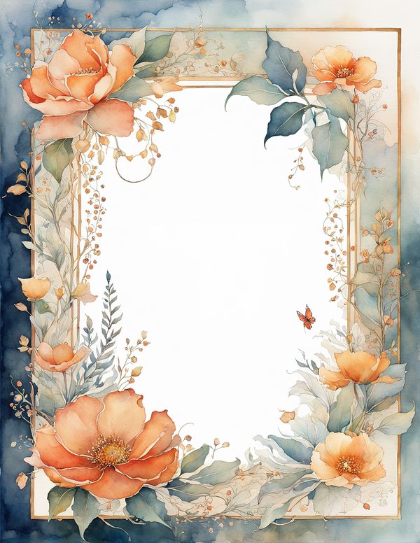 Watercolor Floral Frame Clipart: Coral Pastel Botanical Borders (10 JPGs) (Digital Download) — image 12