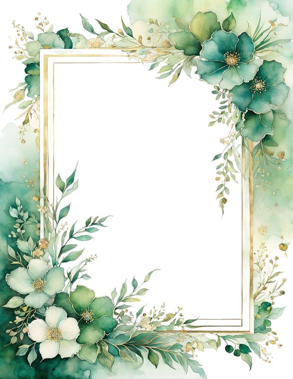 Emerald Green Floral Frame: Botanical Watercolor Art (10 JPGs Digital Download) — image 2