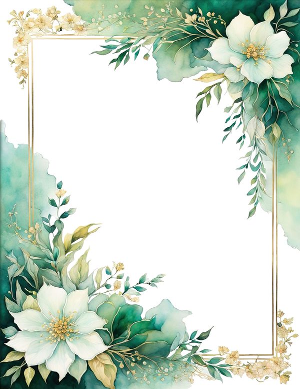 Emerald Green Floral Frame: Botanical Watercolor Art (10 JPGs Digital Download) — image 3