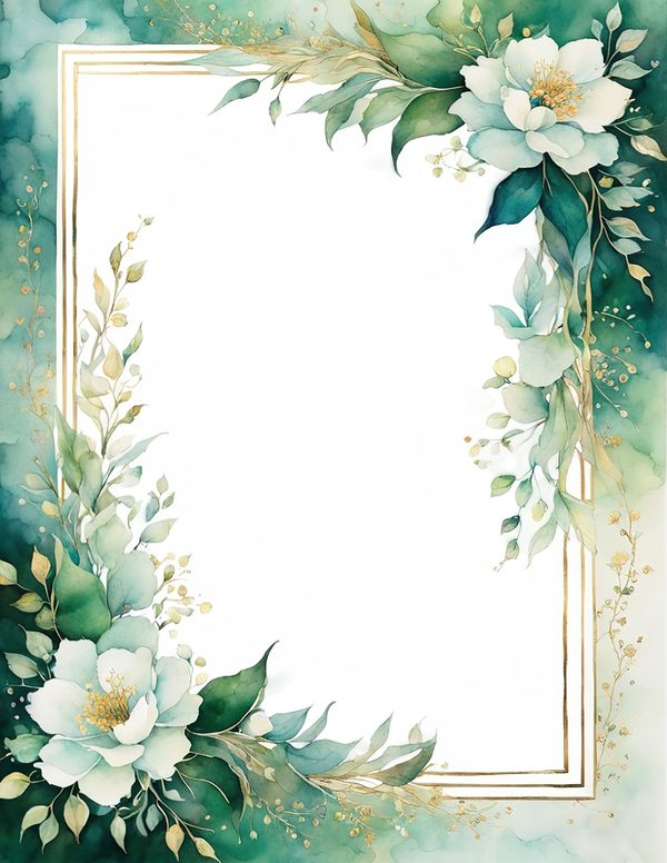 Emerald Green Floral Frame: Botanical Watercolor Art (10 JPGs Digital Download) — image 4