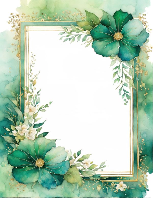 Emerald Green Floral Frame: Botanical Watercolor Art (10 JPGs Digital Download) — image 5