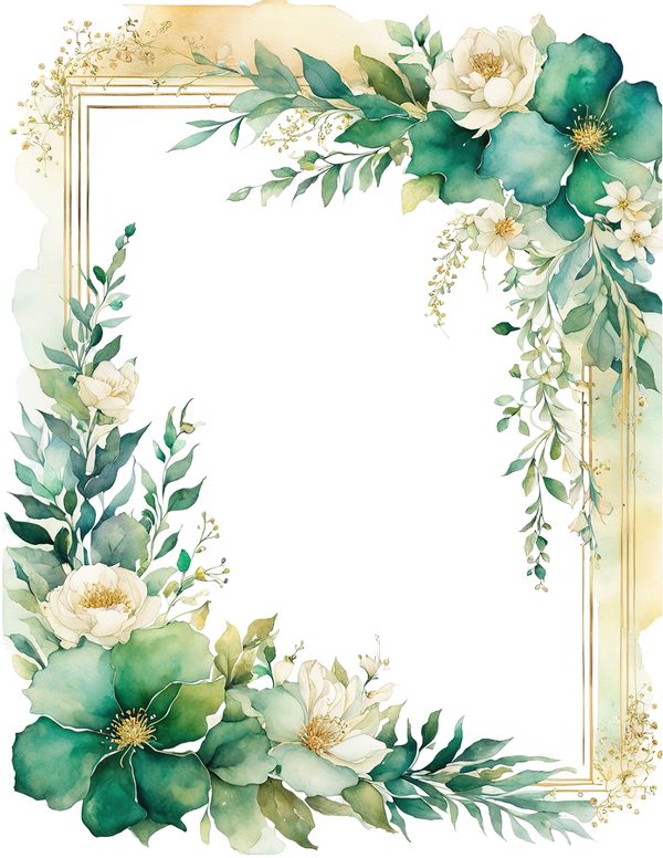 Emerald Green Floral Frame: Botanical Watercolor Art (10 JPGs Digital Download) — image 6