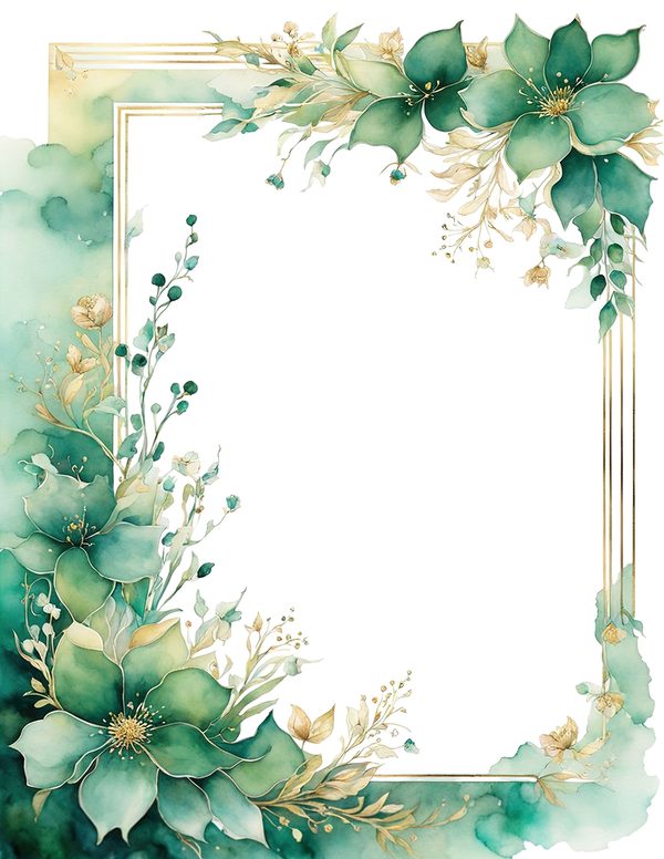Emerald Green Floral Frame: Botanical Watercolor Art (10 JPGs Digital Download) — image 7