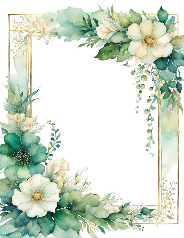 Emerald Green Floral Frame: Botanical Watercolor Art (10 JPGs Digital Download) — image 8