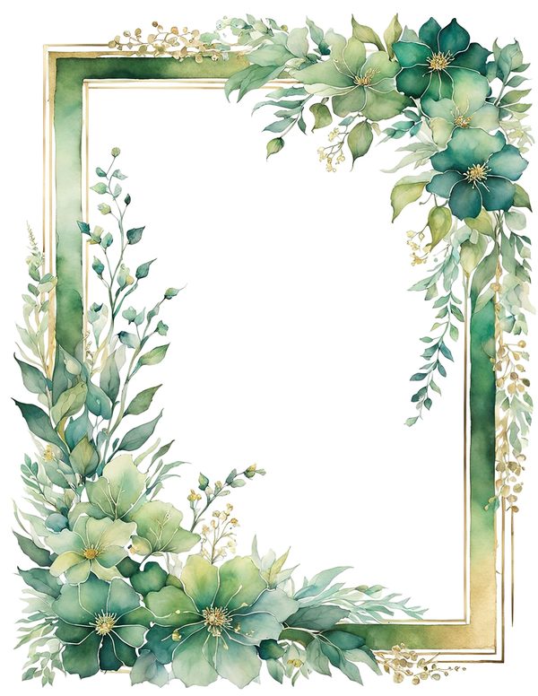 Emerald Green Floral Frame: Botanical Watercolor Art (10 JPGs Digital Download) — image 9