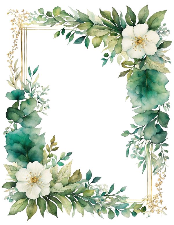 Emerald Green Floral Frame: Botanical Watercolor Art (10 JPGs Digital Download) — image 10