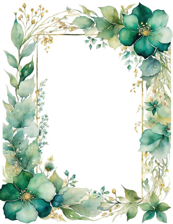 Emerald Green Floral Frame: Botanical Watercolor Art (10 JPGs Digital Download) — image 11