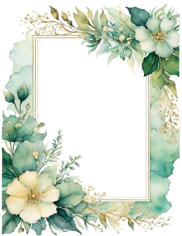 Emerald Green Floral Frame: Botanical Watercolor Art (10 JPGs Digital Download) — image 12