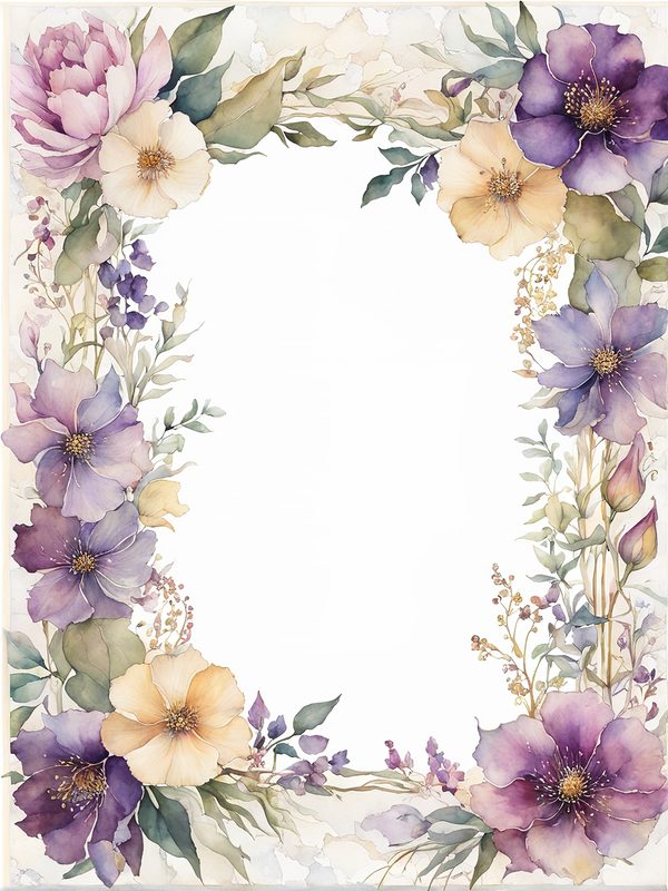 Plum Floral Frame Digital Paper Pack: Watercolor Botanical Borders (10 JPGs) — image 2