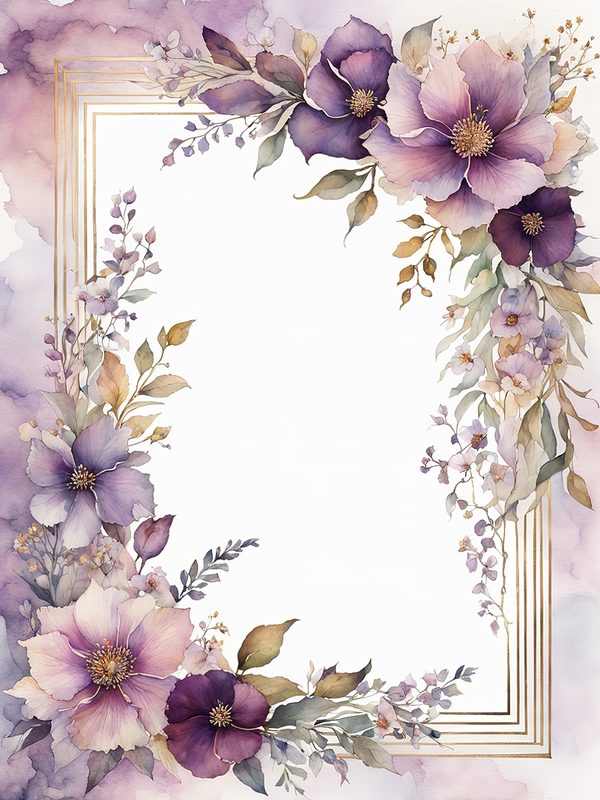 Plum Floral Frame Digital Paper Pack: Watercolor Botanical Borders (10 JPGs) — image 3