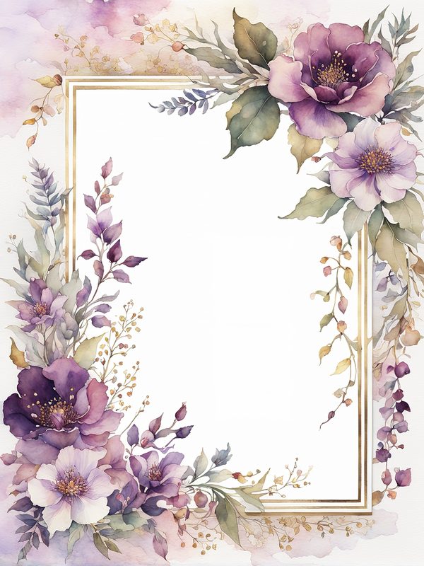Plum Floral Frame Digital Paper Pack: Watercolor Botanical Borders (10 JPGs) — image 5