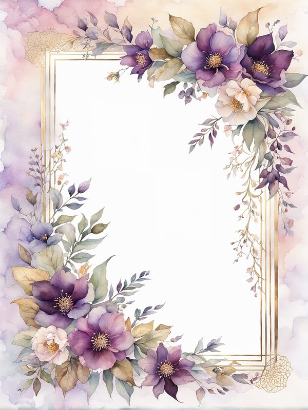 Plum Floral Frame Digital Paper Pack: Watercolor Botanical Borders (10 JPGs) — image 6