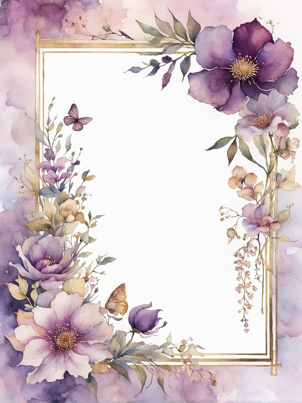 Plum Floral Frame Digital Paper Pack: Watercolor Botanical Borders (10 JPGs) — image 8