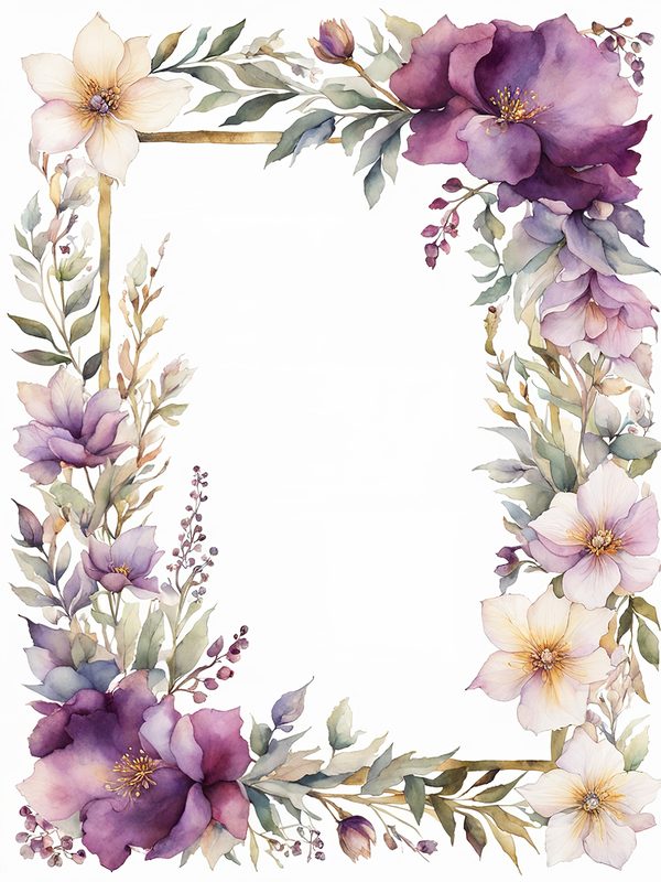 Plum Floral Frame Digital Paper Pack: Watercolor Botanical Borders (10 JPGs) — image 10