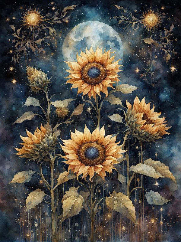 Sunflowers Starry Night Digital Paper Pack: Watercolor Floral JPGs (Commercial Use) — image 1
