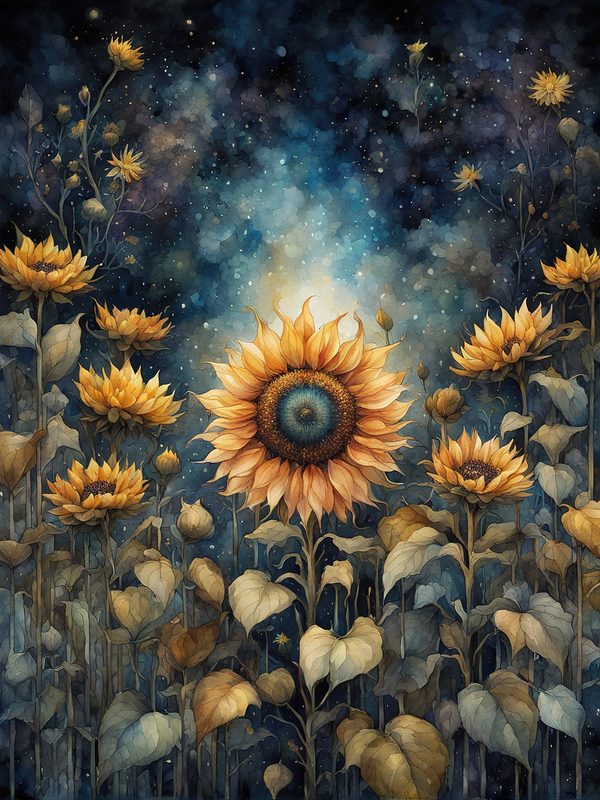 Sunflowers Starry Night Digital Paper Pack: Watercolor Floral JPGs (Commercial Use) — image 2