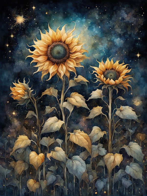 Sunflowers Starry Night Digital Paper Pack: Watercolor Floral JPGs (Commercial Use) — image 3
