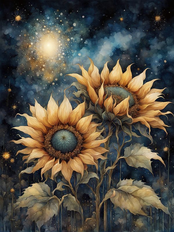 Sunflowers Starry Night Digital Paper Pack: Watercolor Floral JPGs (Commercial Use) — image 4