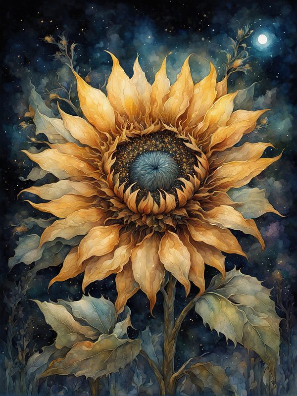Sunflowers Starry Night Digital Paper Pack: Watercolor Floral JPGs (Commercial Use) — image 5