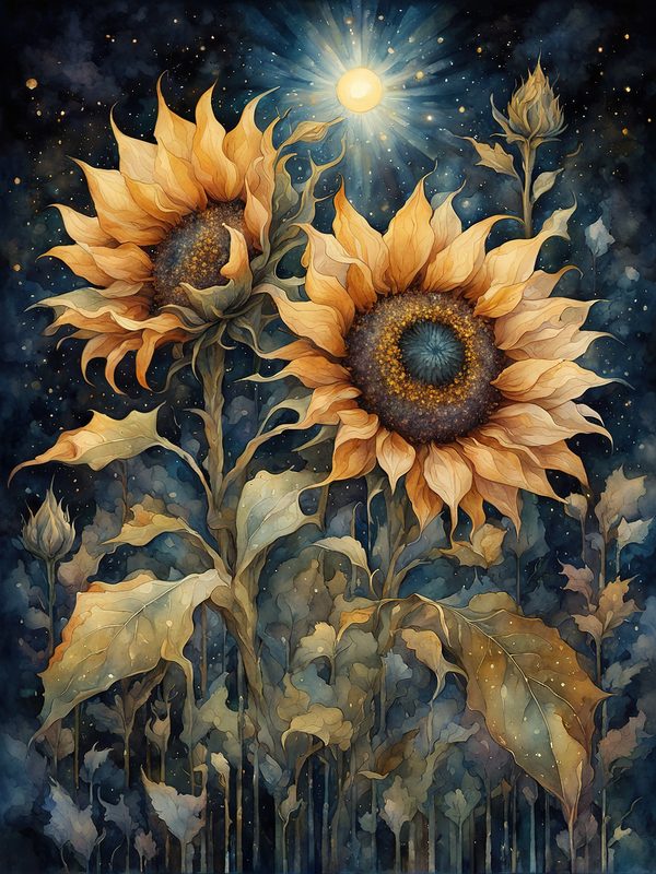 Sunflowers Starry Night Digital Paper Pack: Watercolor Floral JPGs (Commercial Use) — image 6