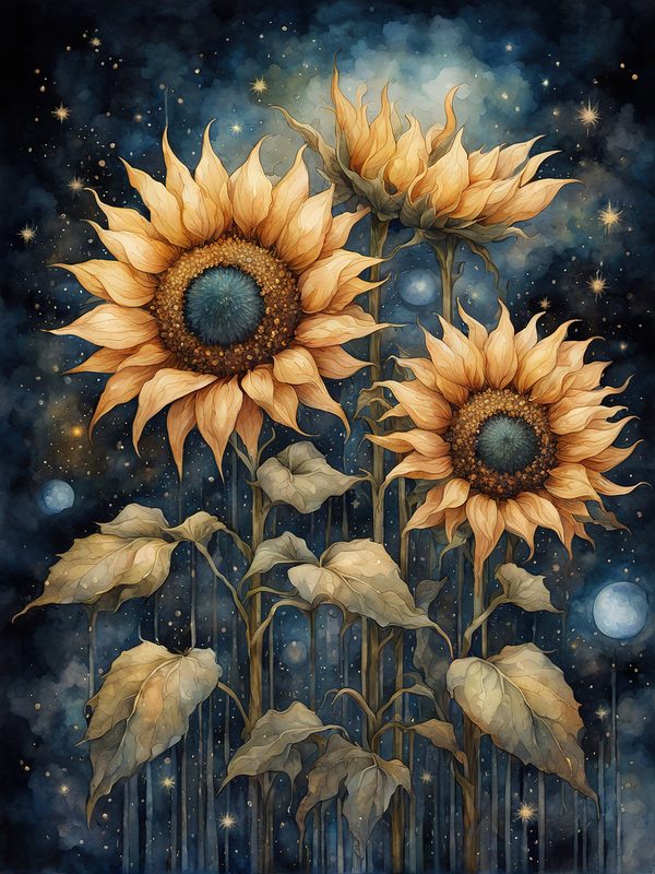 Sunflowers Starry Night Digital Paper Pack: Watercolor Floral JPGs (Commercial Use) — image 7