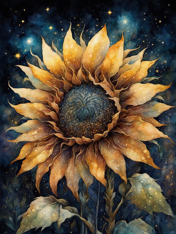 Sunflowers Starry Night Digital Paper Pack: Watercolor Floral JPGs (Commercial Use) — image 8