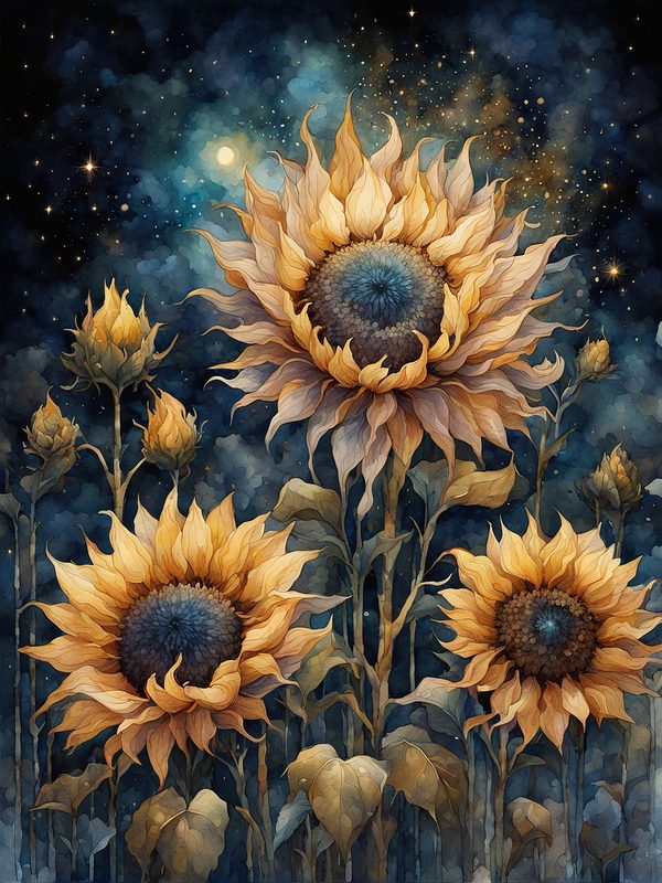 Sunflowers Starry Night Digital Paper Pack: Watercolor Floral JPGs (Commercial Use) — image 9