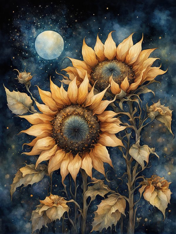 Sunflowers Starry Night Digital Paper Pack: Watercolor Floral JPGs (Commercial Use) — image 10