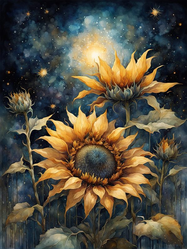 Sunflowers Starry Night Digital Paper Pack: Watercolor Floral JPGs (Commercial Use) — image 11