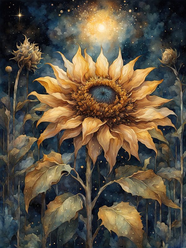 Sunflowers Starry Night Digital Paper Pack: Watercolor Floral JPGs (Commercial Use) — image 12
