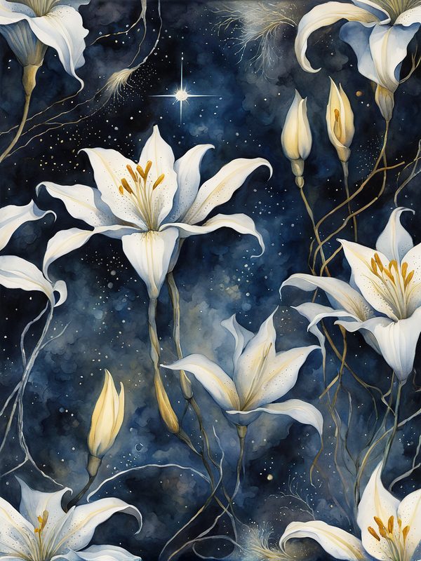 Watercolor Lilies Digital Paper: Night Sky Art (10 JPGs) (Digital Download) — image 1