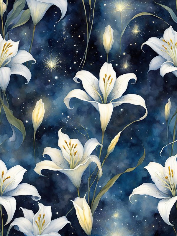 Watercolor Lilies Digital Paper: Night Sky Art (10 JPGs) (Digital Download) — image 3