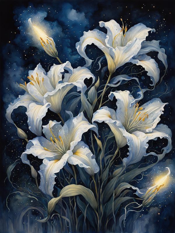 Watercolor Lilies Digital Paper: Night Sky Art (10 JPGs) (Digital Download) — image 5