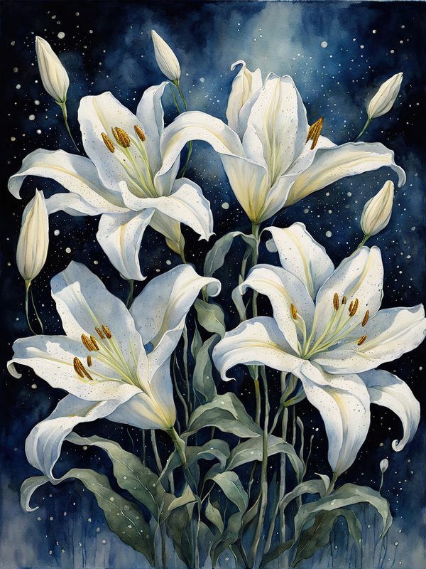 Watercolor Lilies Digital Paper: Night Sky Art (10 JPGs) (Digital Download) — image 6