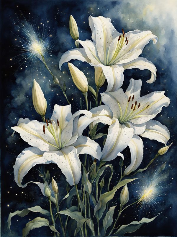 Watercolor Lilies Digital Paper: Night Sky Art (10 JPGs) (Digital Download) — image 7
