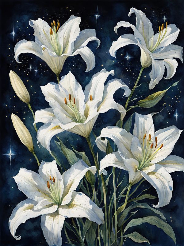 Watercolor Lilies Digital Paper: Night Sky Art (10 JPGs) (Digital Download) — image 8