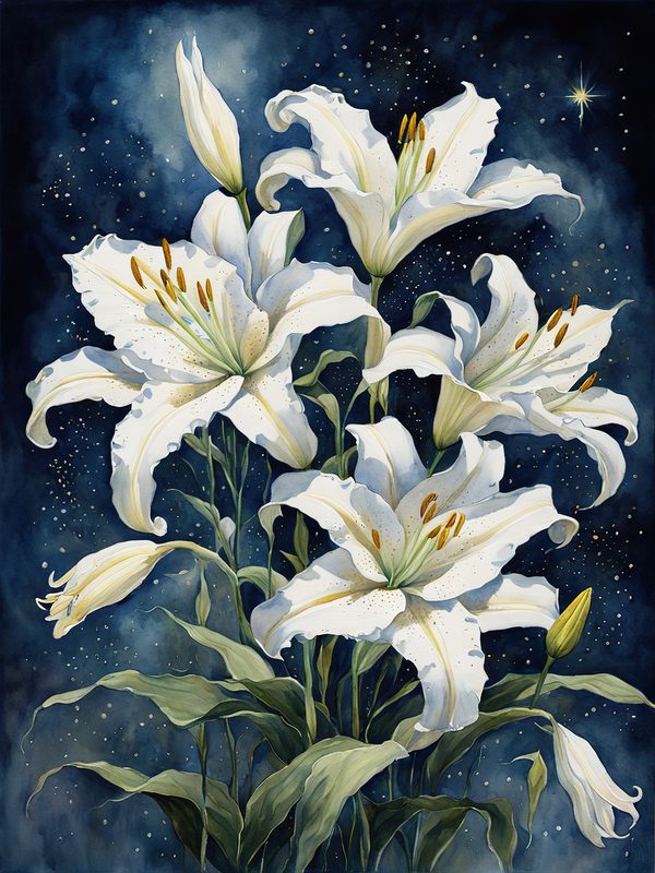 Watercolor Lilies Digital Paper: Night Sky Art (10 JPGs) (Digital Download) — image 9