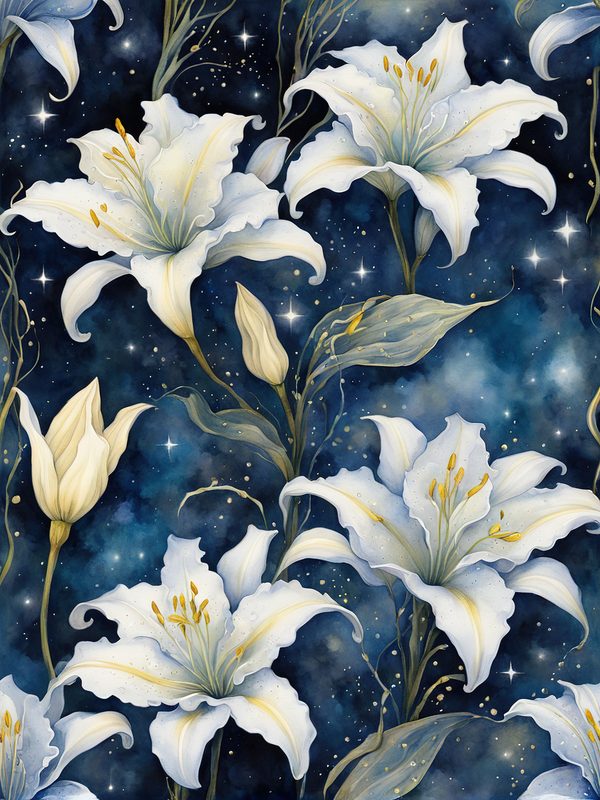 Watercolor Lilies Digital Paper: Night Sky Art (10 JPGs) (Digital Download) — image 10