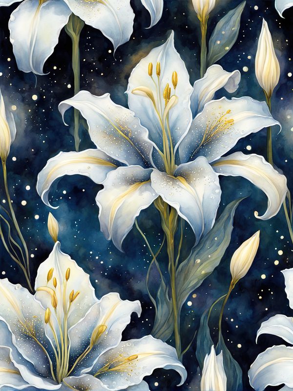 Watercolor Lilies Digital Paper: Night Sky Art (10 JPGs) (Digital Download) — image 11