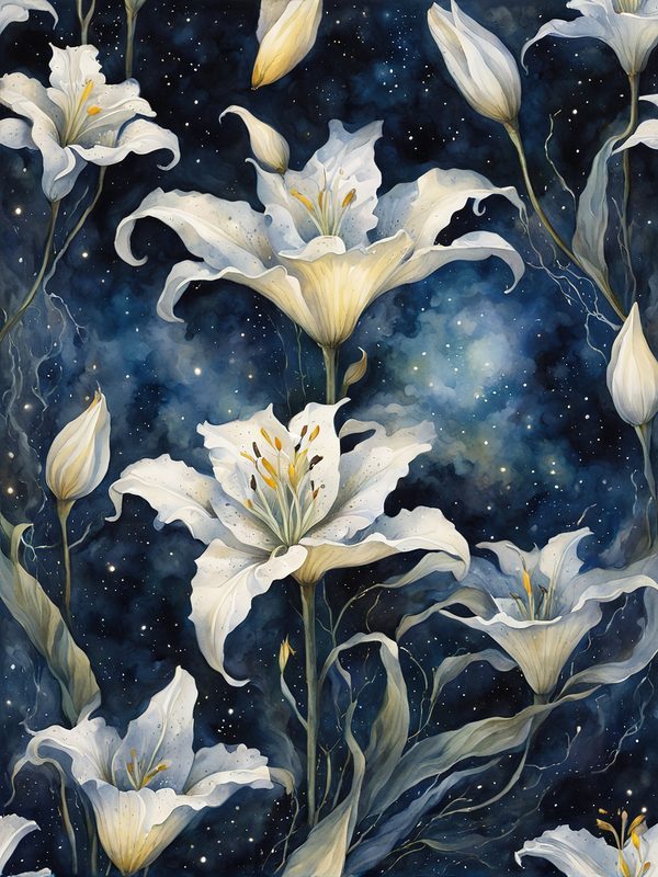 Watercolor Lilies Digital Paper: Night Sky Art (10 JPGs) (Digital Download) — image 12