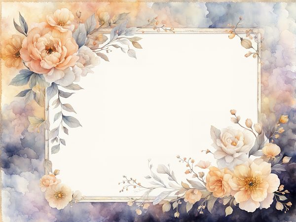 Watercolor Floral Frame Digital Paper: Amber & Silver Borders (Digital Download) — image 1