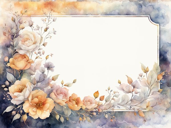 Watercolor Floral Frame Digital Paper: Amber & Silver Borders (Digital Download) — image 2