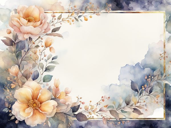 Watercolor Floral Frame Digital Paper: Amber & Silver Borders (Digital Download) — image 3