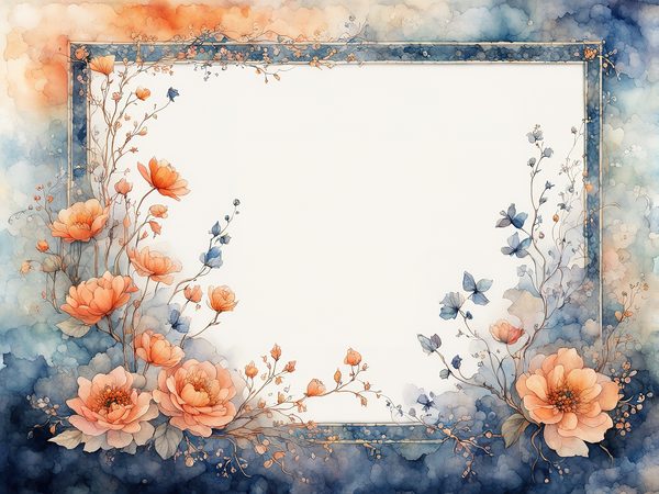 Orange & Blue Watercolor Digital Paper: Floral Page Borders (10 JPGs) — image 7