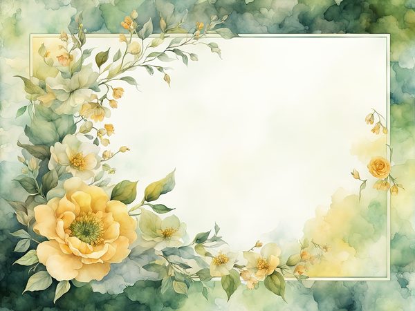 Watercolor Yellow Floral Digital Paper: Green Background, Page Frames (10 JPGs) (Commercial Use) — image 2