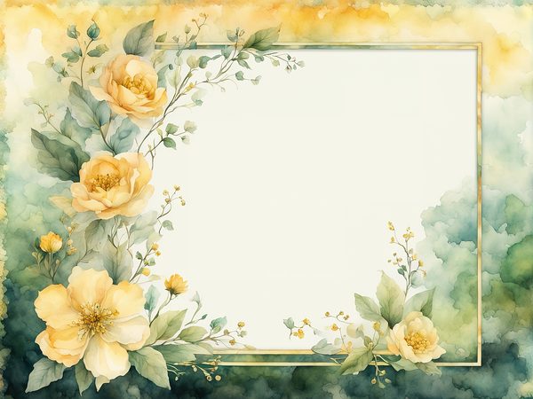 Watercolor Yellow Floral Digital Paper: Green Background, Page Frames (10 JPGs) (Commercial Use) — image 3