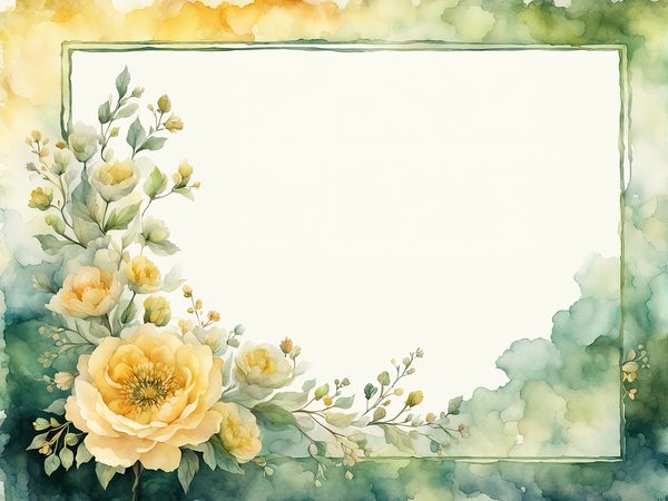Watercolor Yellow Floral Digital Paper: Green Background, Page Frames (10 JPGs) (Commercial Use) — image 4