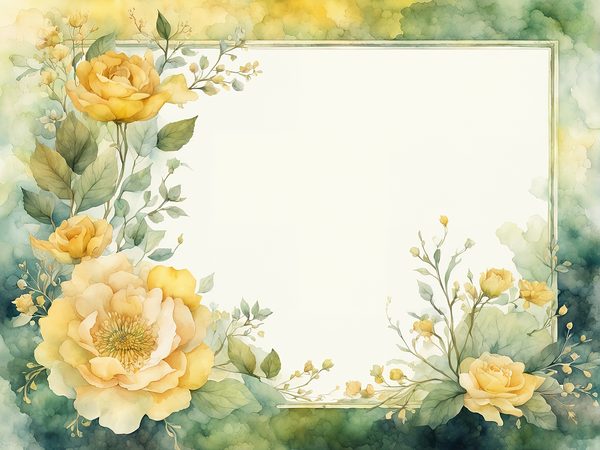 Watercolor Yellow Floral Digital Paper: Green Background, Page Frames (10 JPGs) (Commercial Use) — image 5